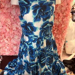 Anthropologie Porridge Blue Textured Floral Sleeveless Midi  Dress Size 14